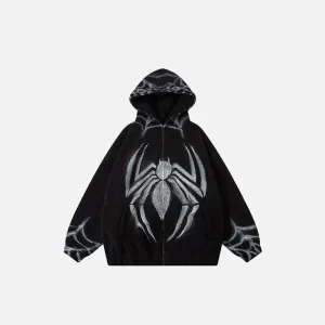 Y2K Spider Loose Fleece Zip Jacket for Stylish Streetwear