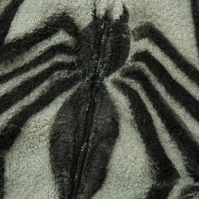 Y2K Spider Loose Fleece Zip Jacket for Stylish Streetwear