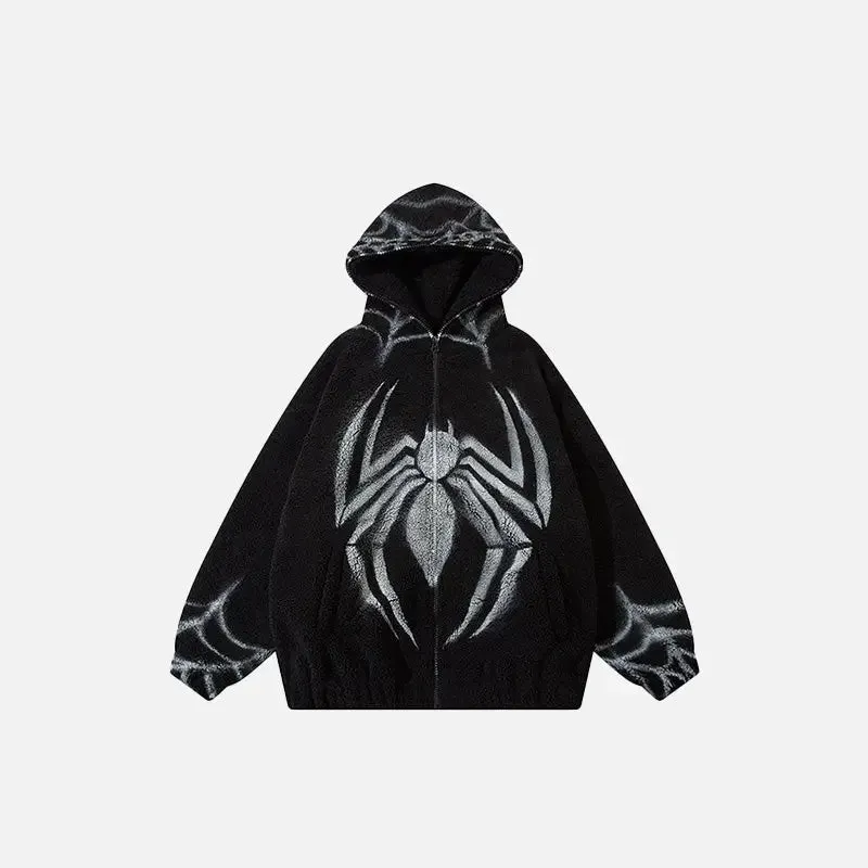 Y2K Spider Loose Fleece Zip Jacket for Stylish Streetwear