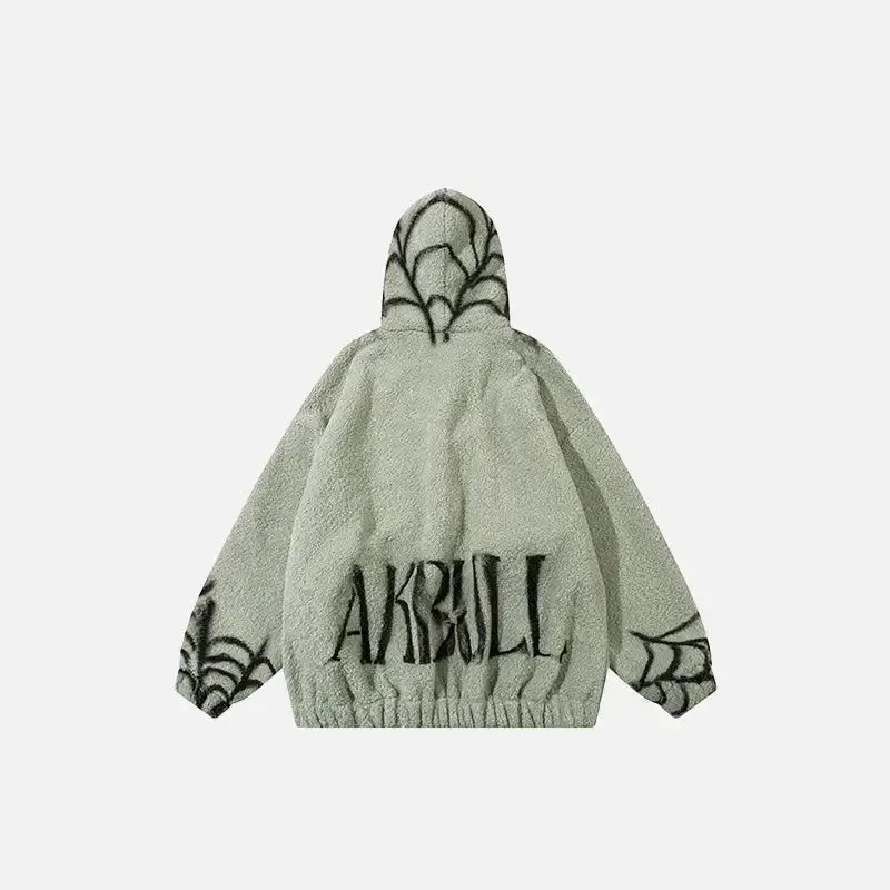 Y2K Spider Loose Fleece Zip Jacket for Stylish Streetwear