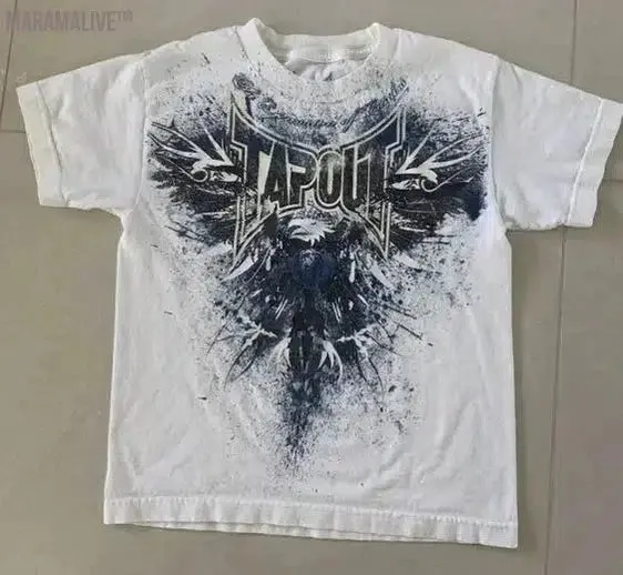 Y2K Tshirt New Harajuku Retro Wing Printing Oversized Punk Hip Hop T shirt Women Short Sleeved Gothic Clothing Tops Streetwear