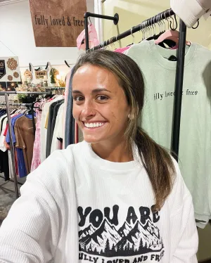 You are Mountain White Boxy Corded Crew